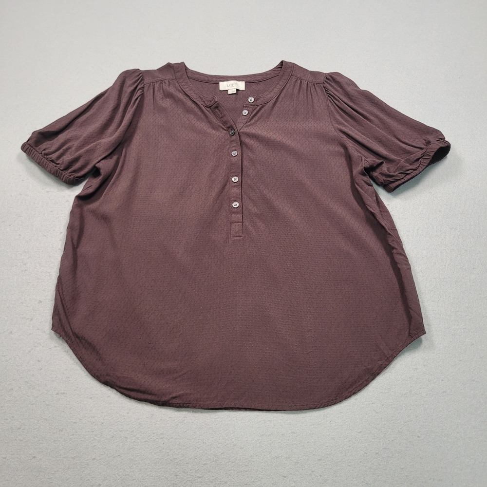 Loft Outlet Womens Brown Short Sleeve Henley‎ Dobby Blouse Top Medium s/790247
